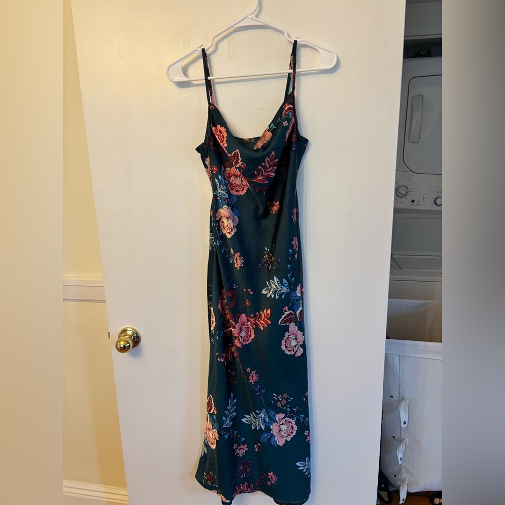Silky Teal Floral Midi Dress